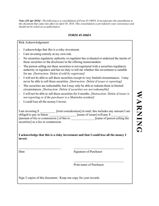 Picture of Risk Acknowledgment Form 45-106F4 | Canada