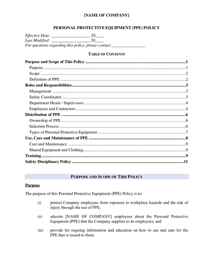 Personal Protective Equipment Policy 1