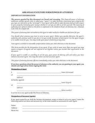 Picture of Arkansas Statutory Form Power of Attorney