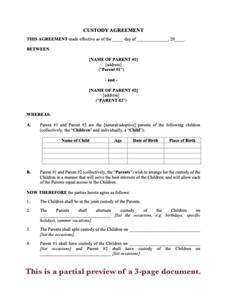 Picture of Short Form Custody Agreement | USA