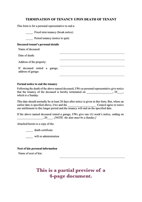 UK notice of termination for death of tenant