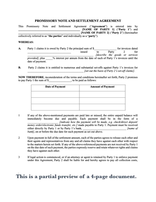 usa promissory note, settlement agreement and guaranty