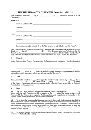 Picture of NSW Shared Tenancy Agreement