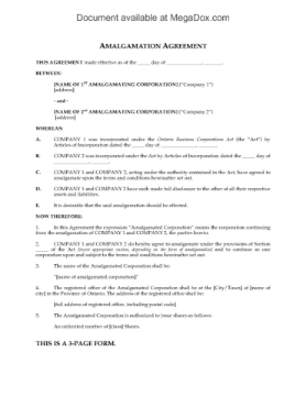 Ontario Amalgamation Agreement Ontario Amalgamation Agreement