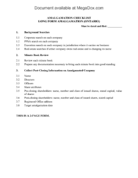Ontario Long-Form Amalgamation Checklist Ontario Long-Form Amalgamation Checklist