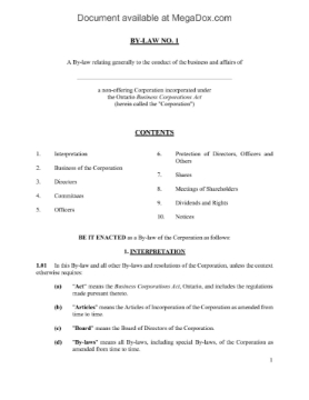 Ontario General Bylaw of non-offering corporation Ontario General Bylaw of non-offering corporation