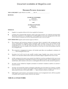 Deferred Payment Agreement Deferred Payment Agreement