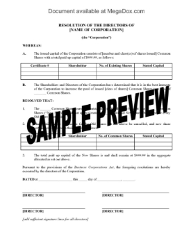 Directors Resolution Authorizing Stock Split Directors Resolution Authorizing Stock Split