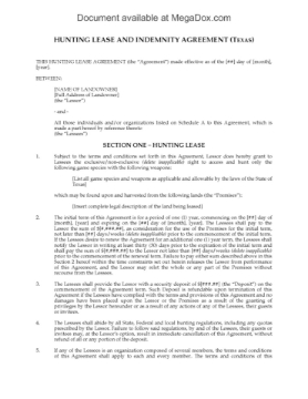 Texas Hunting Lease Agreement Texas Hunting Lease Agreement