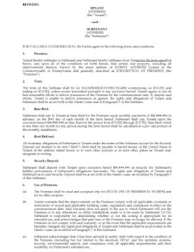Pennsylvania Commercial Sublease Agreement Pennsylvania Commercial Sublease Agreement