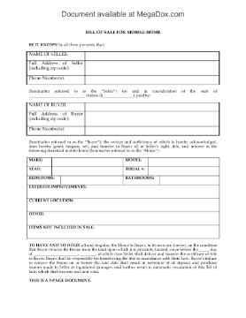 Show details for Georgia Bill of Sale for Mobile Home Picture of Georgia Bill of Sale for Mobile Home