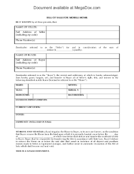 Show details for Mississippi Mobile Home Bill of Sale Picture of Mississippi Mobile Home Bill of Sale