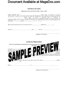 New Brunswick Notice of Lien New Brunswick Notice of Lien