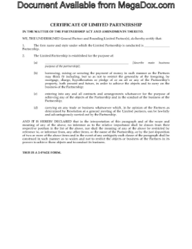 Alberta Certificate of Limited Partnership Alberta Certificate of Limited Partnership