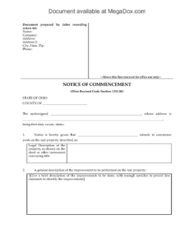 Ohio Notice of Commencement Form Ohio Notice of Commencement Form