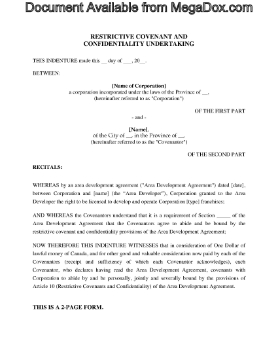 Picture of Franchise Restrictive Covenant Undertaking | Canada