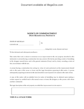 Michigan Notice of Commencement (Non-Residential Property) Michigan Notice of Commencement (Non-Residential Property)