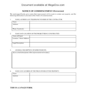 Tennessee Notice of Commencement Tennessee Notice of Commencement