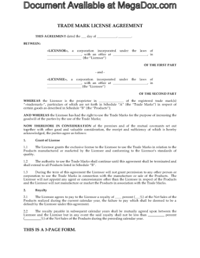 Picture of Trade Mark License Agreement