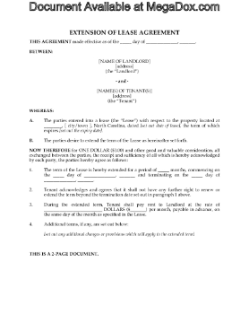 Show details for North Carolina Residential Lease Extension Picture of North Carolina Residential Lease Extension