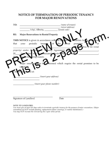 Picture of Alberta Notice of Termination of Tenancy for Major Renovations