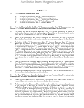 Alberta Schedule to Articles - Share Classes Alberta Schedule to Articles - Share Classes