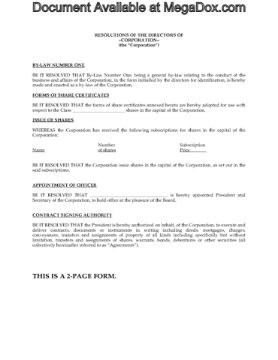 Canada Directors Resolutions to Organize Corporation Canada Directors Resolutions to Organize Corporation