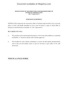 Canada Corporate Resolution Forms to Approve Land Purchase Canada Corporate Resolution Forms to Approve Land Purchase
