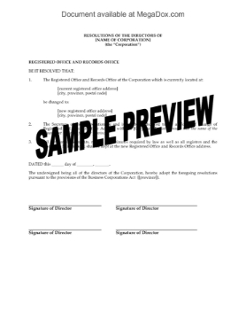 Canada Directors Resolution to change registered office Canada Directors Resolution to change the corporation's registered office address