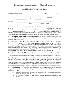 Show details for Vermont Fixed Rate Mortgage Note Picture of Vermont Fixed Rate Mortgage Note