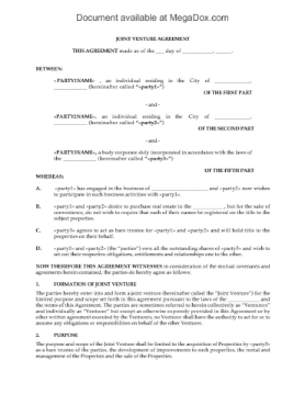 Joint Venture Agreement for Rental Property Joint Venture Agreement for Rental Property