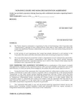 Nondisclosure and Noncircumvention Agreement to protect investor information Picture of Nondisclosure and Noncircumvention Agreement to Protect Investor Information