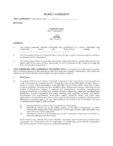 Picture of Confidentiality Agreement for Evaluating Invention