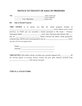 Canada notice to tenant of sale of rental premises Notice to a tenant in Canada that the property they rent has been sold