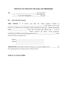 New Hampshire notice to tenant of sale of rental premises Notice to New Hampshire tenants that the property they are renting has been sold