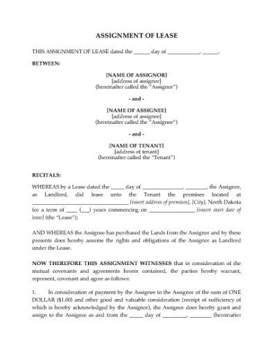 Picture of North Dakota Assignment of Lease by Landlord