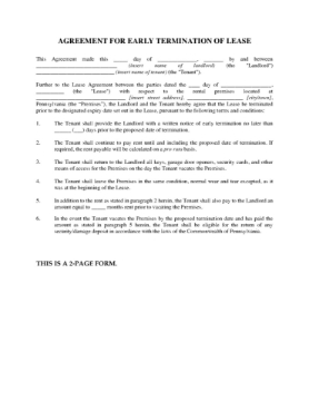 Pennsylvania Agreement for Early Termination of Lease Picture of Pennsylvania Agreement for Early Termination of Lease