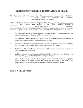 Show details for South Carolina Agreement to Terminate Lease Early Picture of South Carolina Agreement to Terminate Lease Early