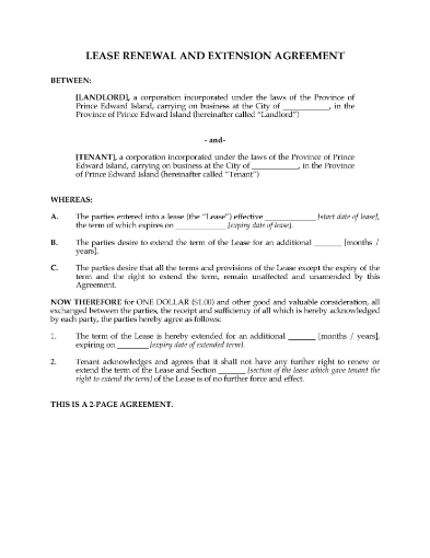 PEI Commercial Lease Renewal and Extension Agreement