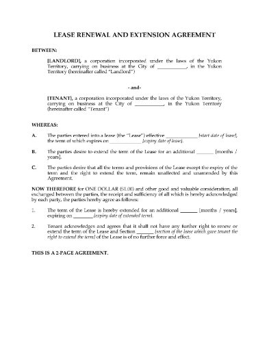 Yukon Commercial Lease Renewal and Extension Agreement