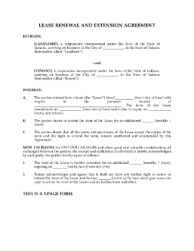 Show details for Indiana Renewal and Extension of Commercial Lease Picture of Indiana Renewal and Extension of Commercial Lease