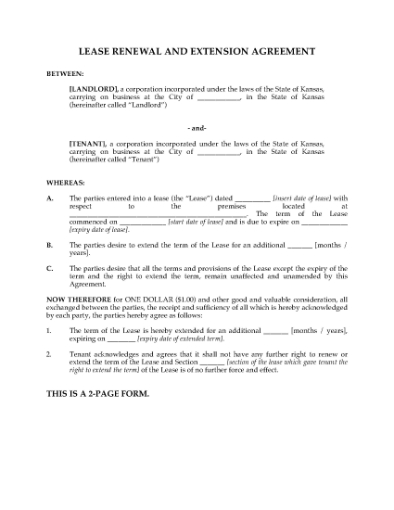 Picture of Kansas Renewal and Extension of Commercial Lease