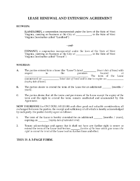 Show details for West Virginia Renewal and Extension of Commercial Lease Picture of West Virginia Renewal and Extension of Commercial Lease