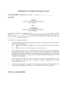 Show details for PEI Landlord Permission to Sublet Picture of PEI Landlord Permission to Sublet