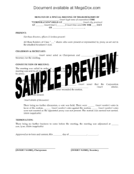Canada Minutes of Special Shareholders Meeting Canada Minutes of Special Shareholders Meeting
