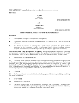Software Development Joint Venture Agreement Software Development Joint Venture Agreement