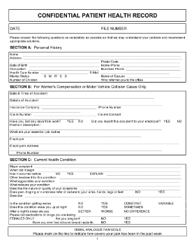 Show details for Confidential Patient Health Record for Chiropractic Treatment Picture of Confidential Patient Health Record for Chiropractic Treatment