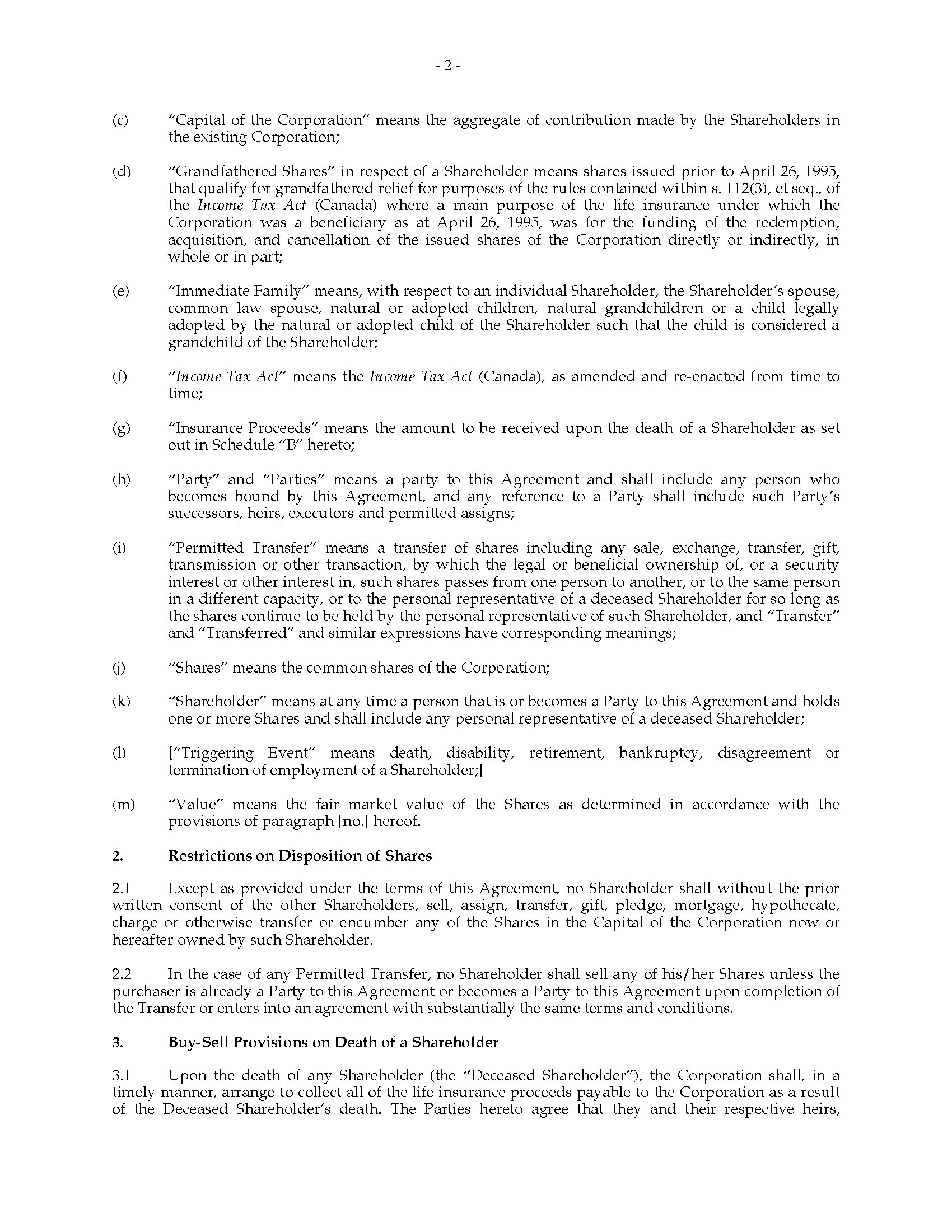 canada shareholder buy sell agreement corporate redemption method canada shareholder buy sell agreement corporate redemption method