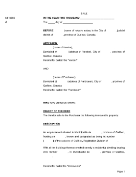 Show details for Quebec Real Estate Sale Contract (English version) Picture of Quebec Real Estate Sale Contract (English version)