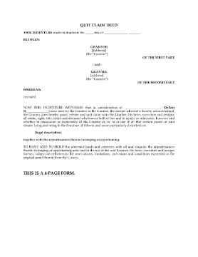 Show details for Alberta Quit Claim Deed Picture of Alberta Quit Claim Deed